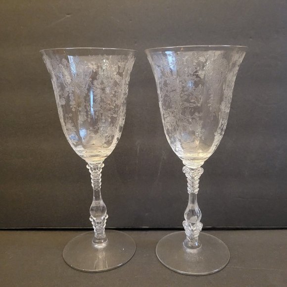Cambridge Glass Other - Vintage Cambridge Clear Etched Rosepoint Wine Glass Water Goblet Set of 2